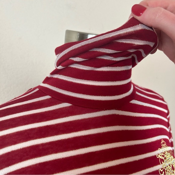 Express Red Striped Embroidered Rhinestone Turtleneck Long sleeve Top - Picture 7 of 12